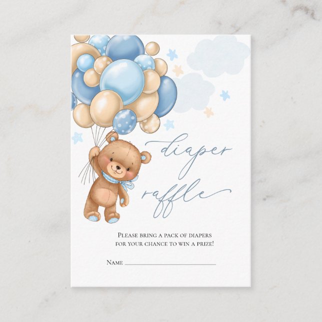 Teddy Bear Balloons Baby Shower Diaper Raffle Enclosure Card (Front)