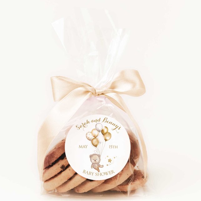 Teddy Bear Balloons Baby Shower Favour Decoration Classic Round Sticker (Creator Uploaded)
