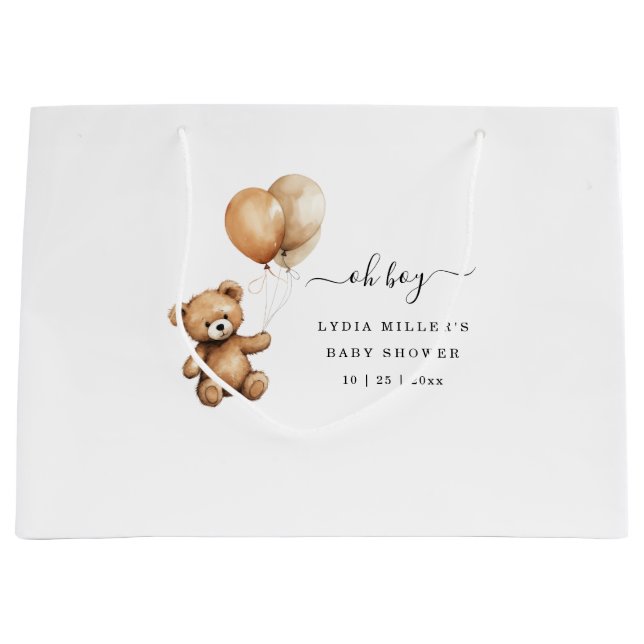 Teddy bear Balloons baby shower Gender neutral  Large Gift Bag (Front)