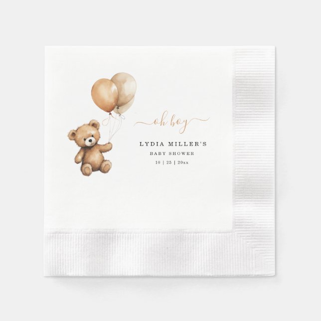 Teddy bear Balloons baby shower Gender neutral  Napkin (Front)