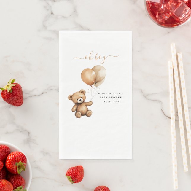Teddy bear Balloons baby shower Gender neutral  Napkin (Insitu)