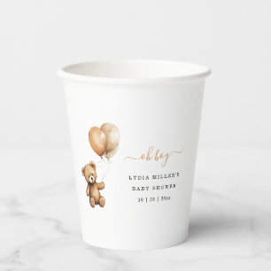 Teddy bear Balloons baby shower Gender neutral  Paper Cups