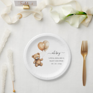 Teddy bear Balloons baby shower Gender neutral  Paper Plate