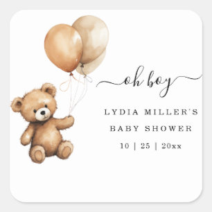 Teddy bear Balloons baby shower Gender neutral  Square Sticker