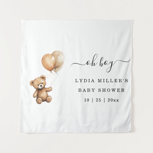Teddy bear Balloons baby shower Gender neutral  Tapestry (Front)
