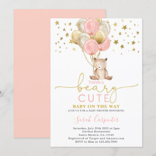 Teddy Bear Balloons Baby Shower Girl Invitation