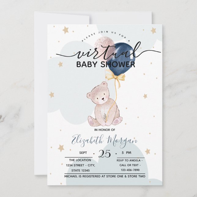 Teddy Bear Balloons Baby Shower Invitation (Front)