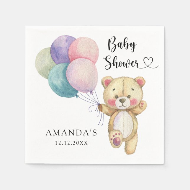 Teddy bear balloons - Baby Shower Napkin (Front)