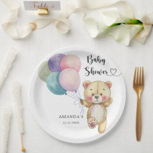 Teddy bear balloons - Baby Shower Paper Plate
