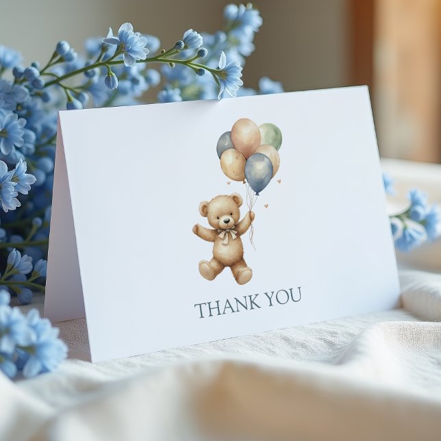 Teddy Bear & Balloons Baby Shower Thank You Cards (Creator Uploaded)