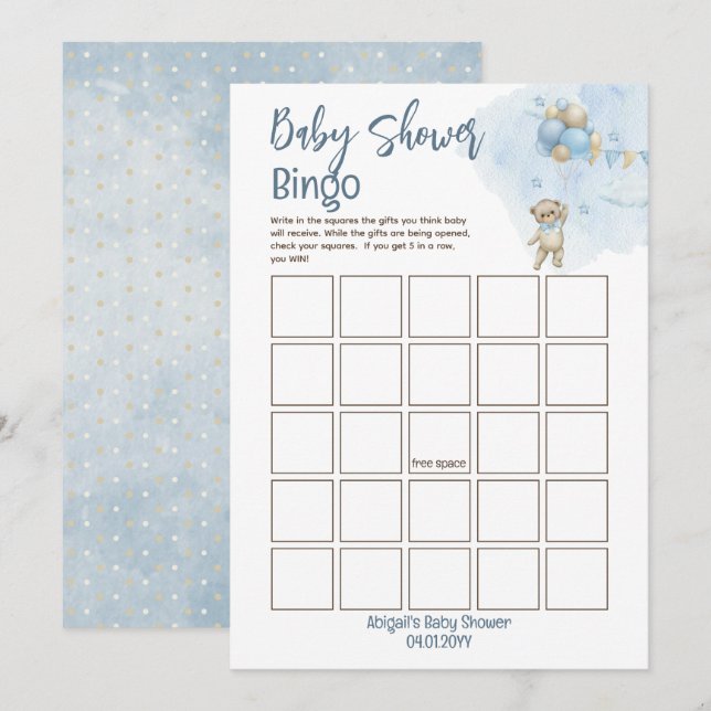 Teddy Bear Balloons Bearly Wait Baby Shower Bingo Invitation (Front/Back)