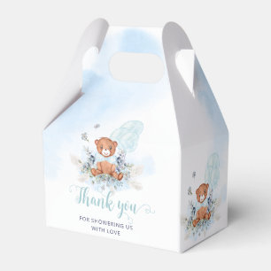 Teddy Bear Balloons Bearly Wait Blue Baby Shower Favour Box