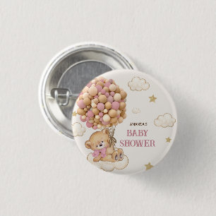 Teddy Bear balloons beige Pink 3 Cm Round Badge