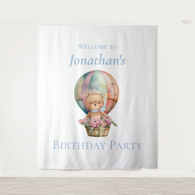 Teddy Bear  Balloons Birthday backdrop Tapestry (Front)