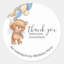 Teddy Bear Balloons Birthday Thank You Blue Boy