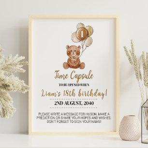 Teddy Bear Balloons Birthday Time Capsule sign