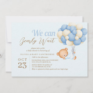  Teddy Bear Balloons  Blue  Baby Boy Shower Invitation