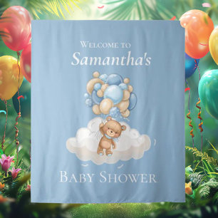 Teddy Bear Balloons Blue Baby Shower backdrop Tapestry