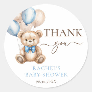 Teddy Bear Balloons   Blue Boy Baby Shower Classic Round Sticker