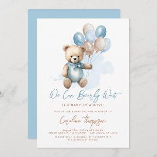 Teddy Bear Balloons Blue Boy Baby Shower  Invitation