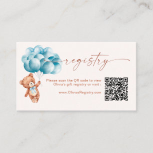 Teddy Bear Balloons Blue QR Code Registry Enclosure Card