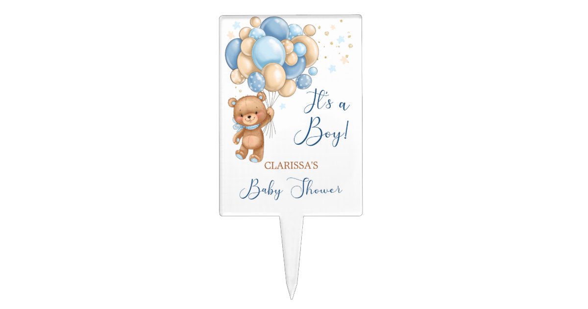 Teddy Bear Balloons Boy Baby Shower Cake Topper Zazzle