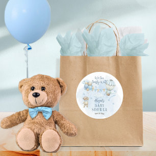 Teddy Bear Balloons Boy Bearly Wait Baby Shower  Classic Round Sticker