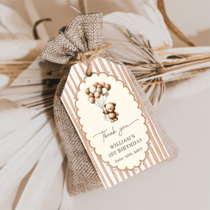 Teddy Bear Balloons Brown Stripes Birthday Gift Tags