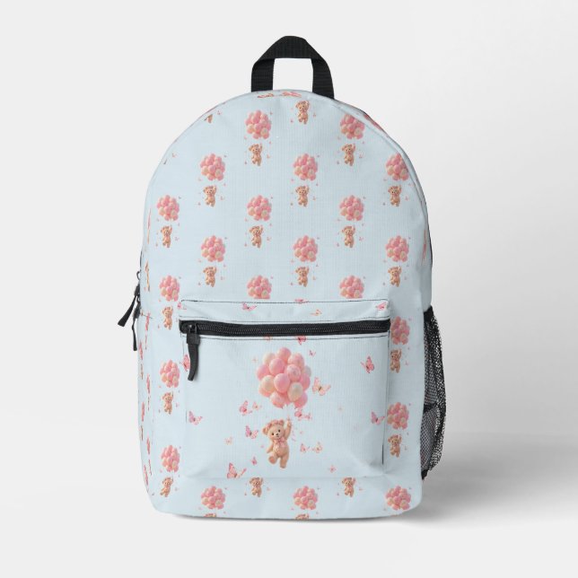 Teddy Bear Balloons Butterflies  Printed Backpack (Front)