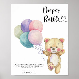 Teddy bear balloons - diaper raffle poster