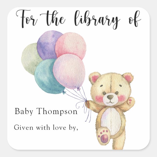 Teddy bear balloons - for the library of square sticker (Front)