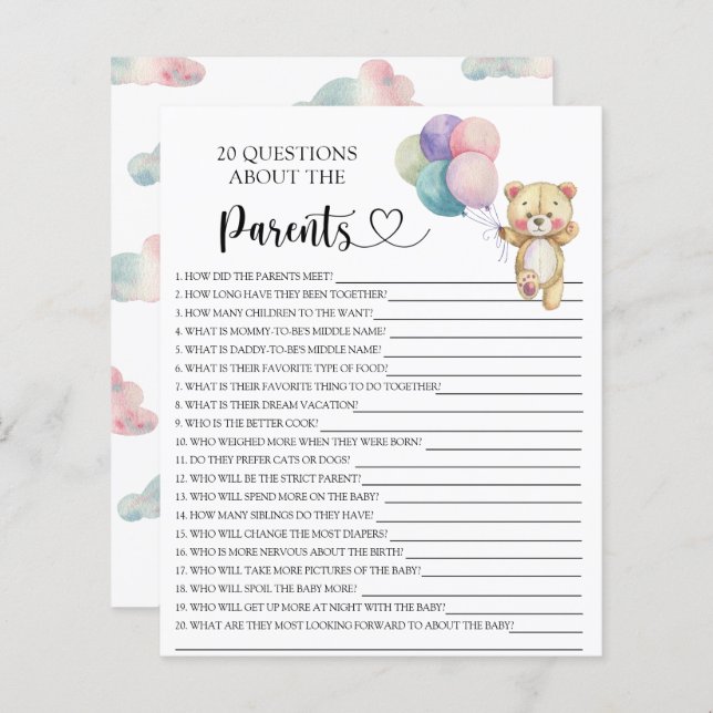 Teddy bear balloons - games about the parents (Front/Back)