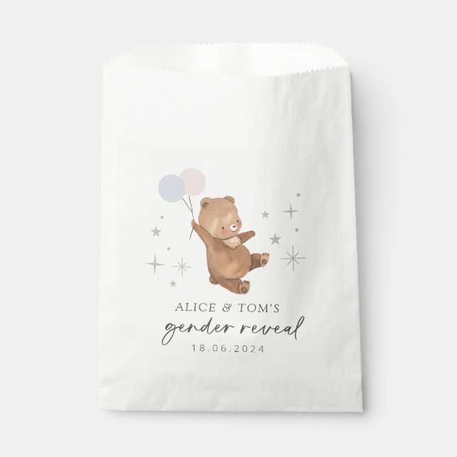 Teddy Bear Balloons Gender Reveal Favour Bags (Front)