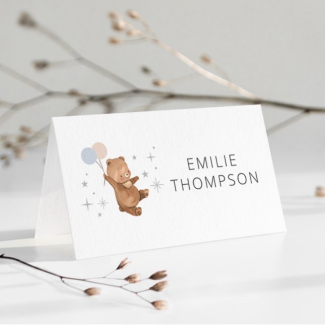 Teddy Bear Balloons Gender Reveal Place Card (Creator Uploaded)