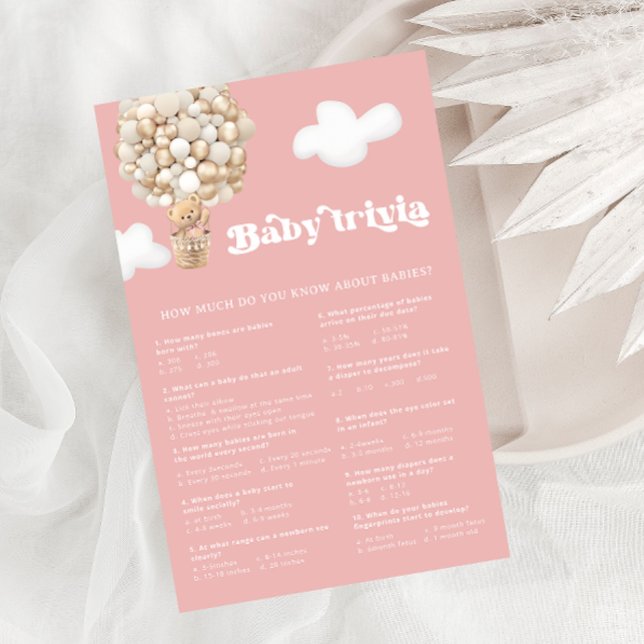 Teddy Bear Balloons Girl Baby Shower Trivia Game  (Creator Uploaded)