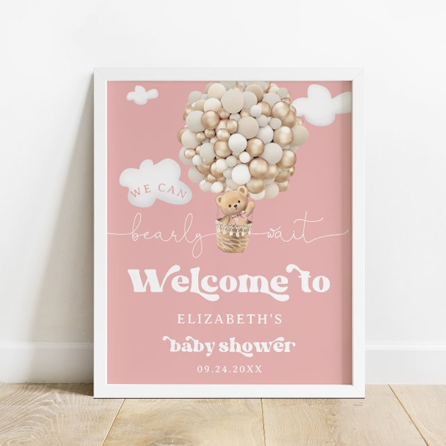 Teddy Bear Balloons Girl Baby Shower Welcome Poster (Creator Uploaded)