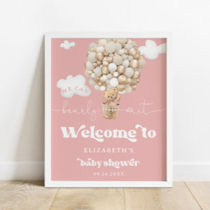 Teddy Bear Balloons Girl Baby Shower Welcome Poster