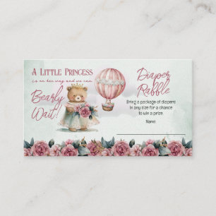 Teddy Bear Balloons Girl Bearly Wait Diaper Raffle Enclosure Card