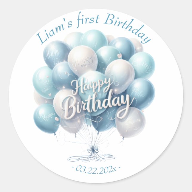 Teddy Bear Balloons Kids Photo Birthday Classic Round Sticker (Front)