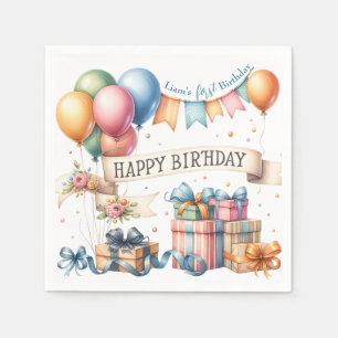 Teddy Bear Balloons Kids Photo Birthday Napkin