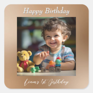 Teddy Bear Balloons Kids Photo Birthday Square Sticker