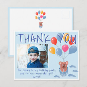 Teddy Bear Balloons Kids Photo Birthday Thank you Postcard
