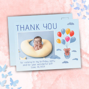 Teddy Bear Balloons Kids Photo Birthday Thank You Postcard