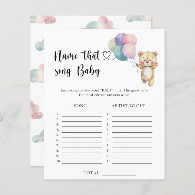 Teddy bear balloons - Name that Baby Song (Front/Back)