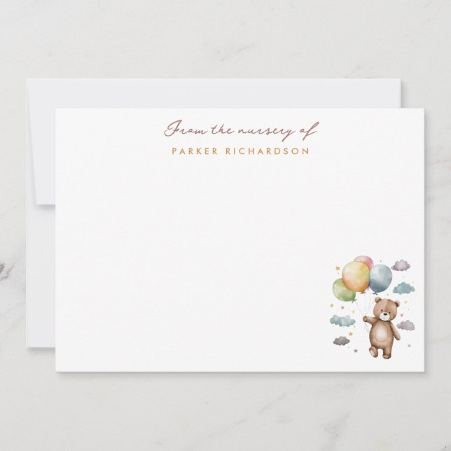Teddy Bear & Balloons Nursery Orange Thank You Card (Front)