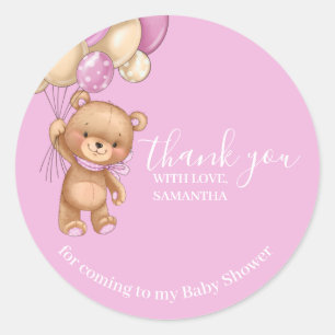 Teddy Bear Balloons PInk Thank You Classic Round Sticker