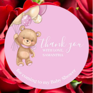 Teddy Bear Balloons PInk Thank You  Classic Round Sticker