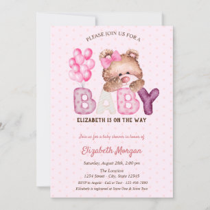 Teddy Bear Balloons Polka Dots Baby Shower  Invitation