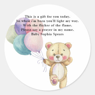 Teddy bear balloons - Prayer candle label