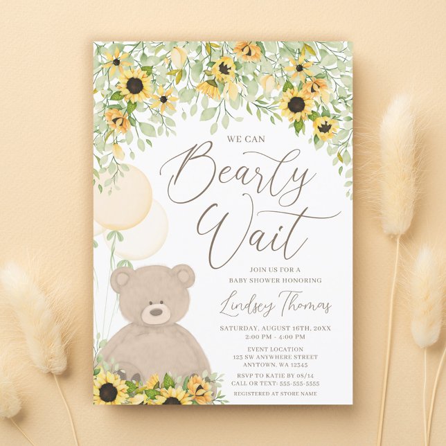 Teddy Bear Balloons Sunflower Baby Shower Invitation (Creator Uploaded)